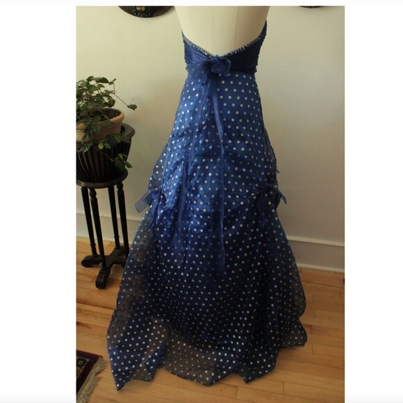 2000's Blue Chiffon Polka Dot Flirt Maggie Sottero Prom Evening Gown Dress - Picture 4 of 8
